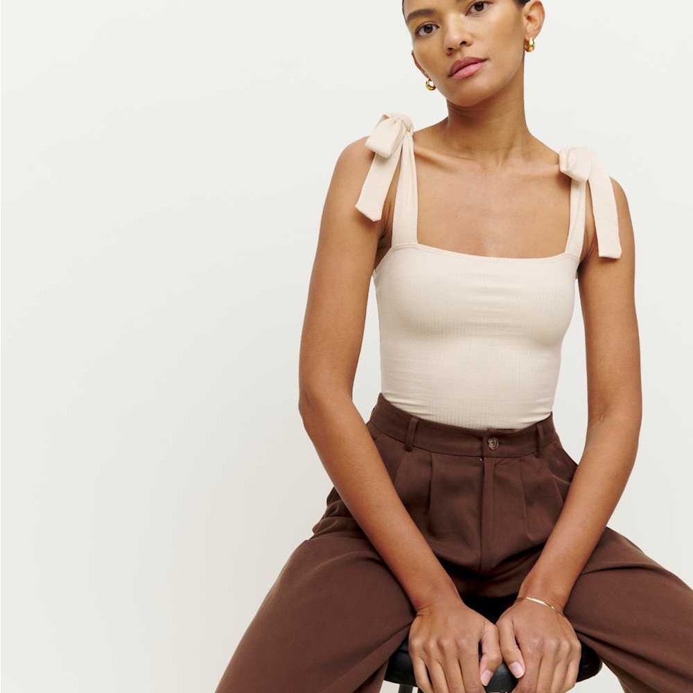 Reformation Cream Tie-Shoulder Ribbed Camisole
